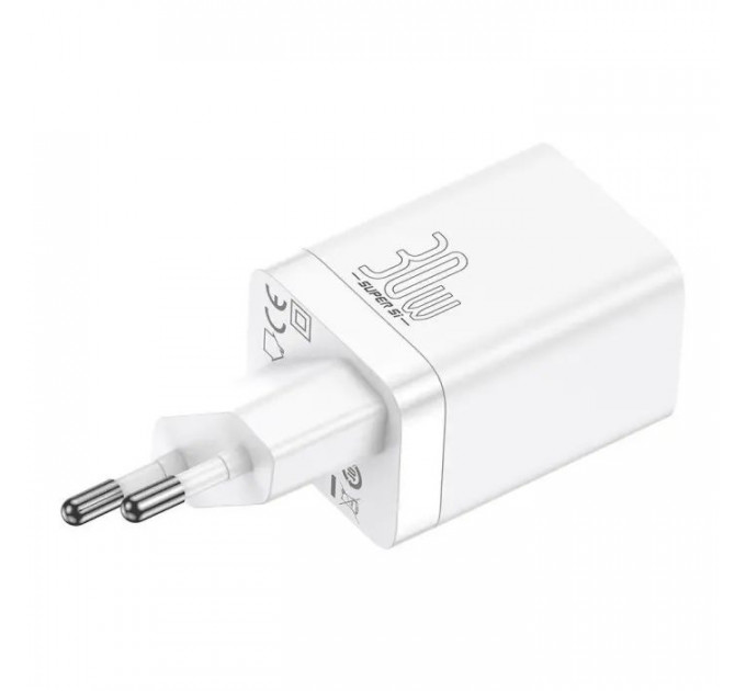 Зарядний пристрій Baseus 1xUSB-C 30W + 1xUSB white (CCSUPP-E02)