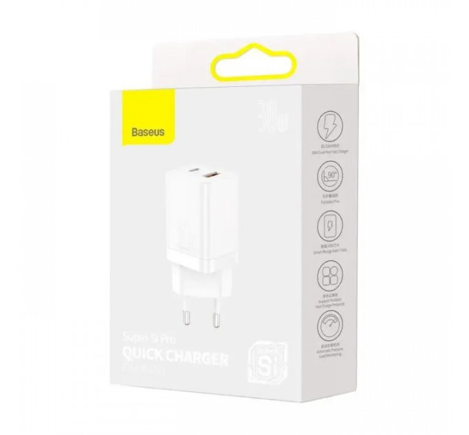 Зарядний пристрій Baseus 1xUSB-C 30W + 1xUSB white (CCSUPP-E02)