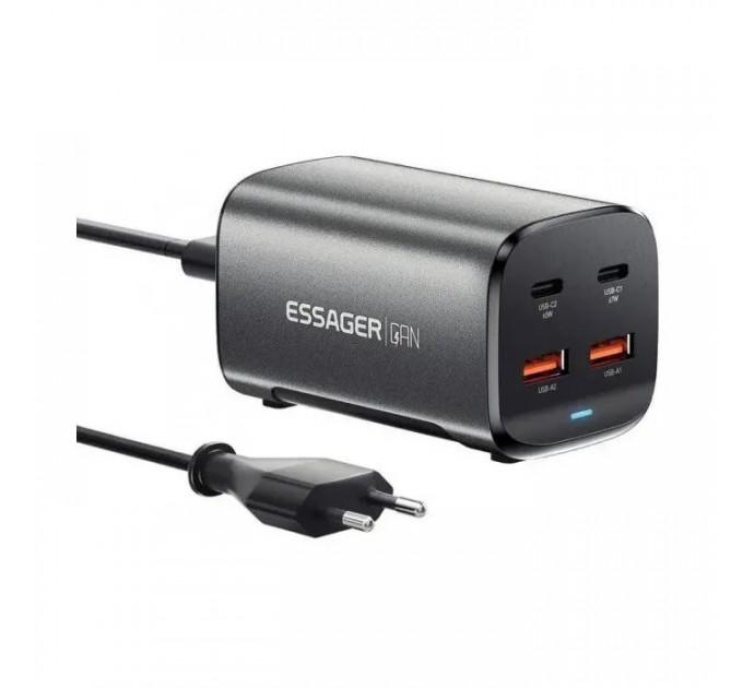 Зарядний пристрій Essager 2xUSB-C + 2xUSB 67W GaN (ECT2AC-JYB0G-Z)