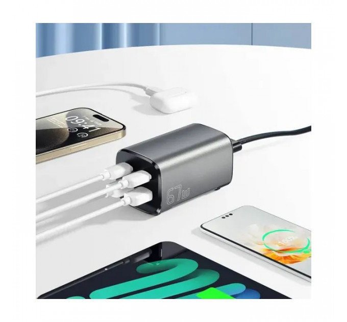 Зарядний пристрій Essager 2xUSB-C + 2xUSB 67W GaN (ECT2AC-JYB0G-Z)
