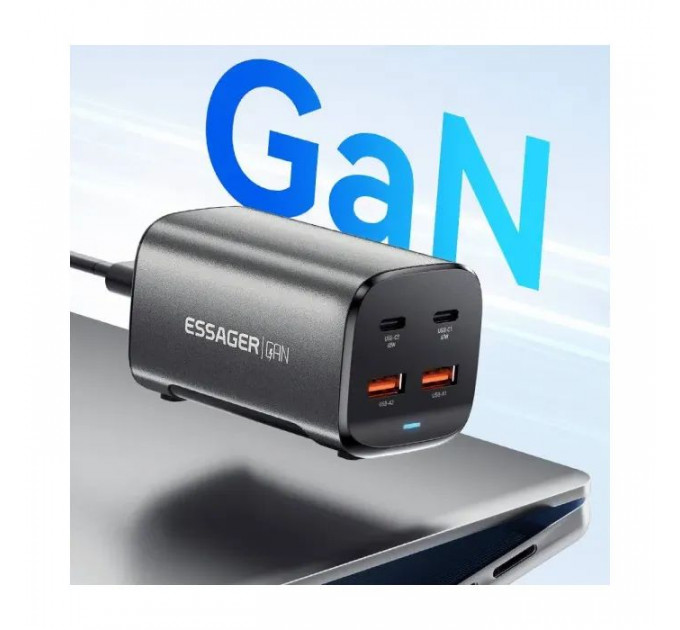Зарядний пристрій Essager 2xUSB-C + 2xUSB 67W GaN (ECT2AC-JYB0G-Z)