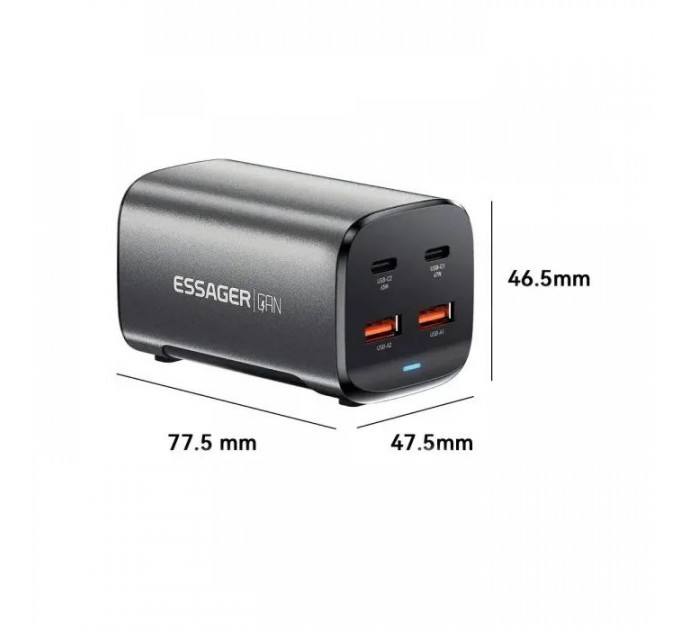 Зарядний пристрій Essager 2xUSB-C + 2xUSB 67W GaN (ECT2AC-JYB0G-Z)