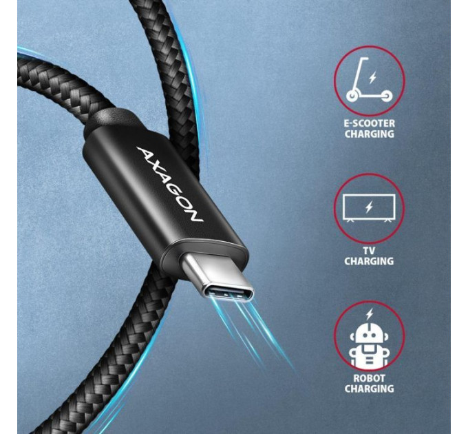 Дата кабель USB-C to USB-C 1.0m USB 2.0 PD 240W 5A black AXAGON (BUCM2-CM10AB)