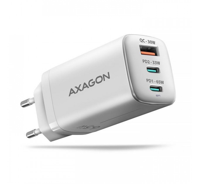 Зарядное устройство для AXAGON 1xUSB + 2xUSB-C 65W QC4+ PD3.0 PPS white (ACU-DPQ65W)
