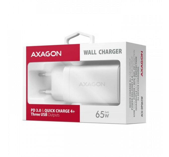 Зарядное устройство для AXAGON 1xUSB + 2xUSB-C 65W QC4+ PD3.0 PPS white (ACU-DPQ65W)