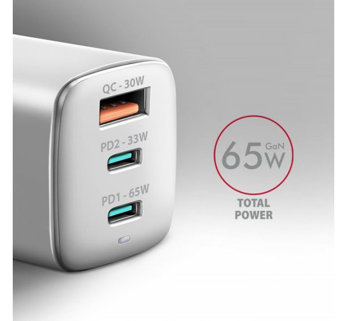 Зарядное устройство для AXAGON 1xUSB + 2xUSB-C 65W QC4+ PD3.0 PPS white (ACU-DPQ65W)