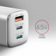 Зарядное устройство для AXAGON 1xUSB + 2xUSB-C 65W QC4+ PD3.0 PPS white (ACU-DPQ65W)