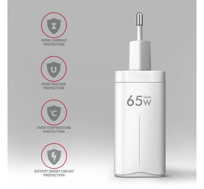 Зарядное устройство для AXAGON 1xUSB + 2xUSB-C 65W QC4+ PD3.0 PPS white (ACU-DPQ65W)