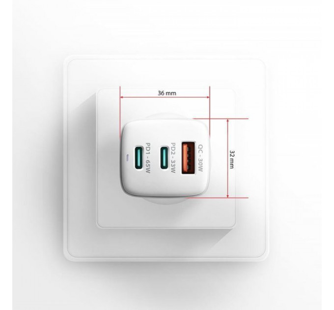 Зарядное устройство для AXAGON 1xUSB + 2xUSB-C 65W QC4+ PD3.0 PPS white (ACU-DPQ65W)