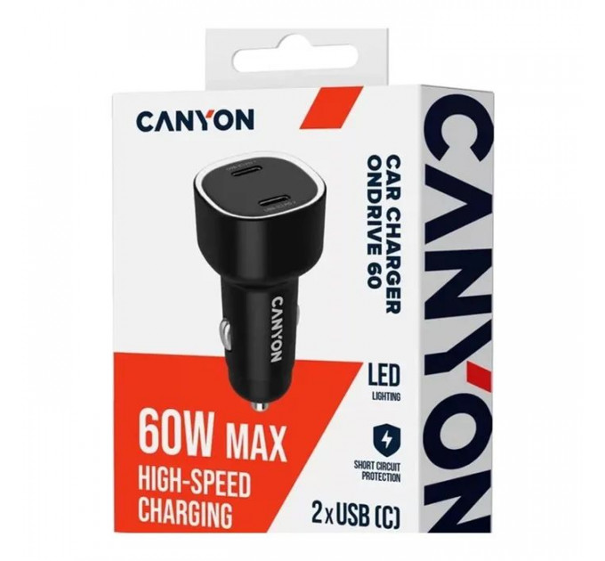 Зарядное устройство для Canyon 2xUSB-C PD60W black (CNE-CCABR3CC)