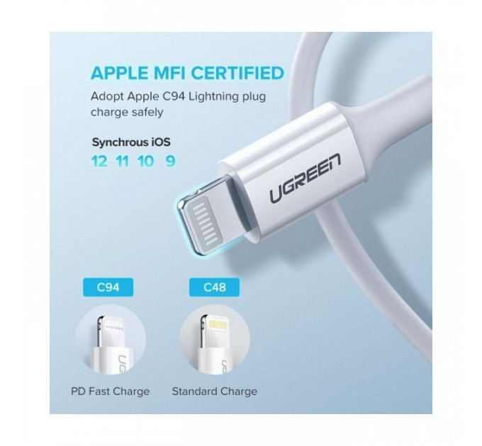 Дата кабель USB-C to Lightning 1.0m 3A US171 white Ugreen (10493)