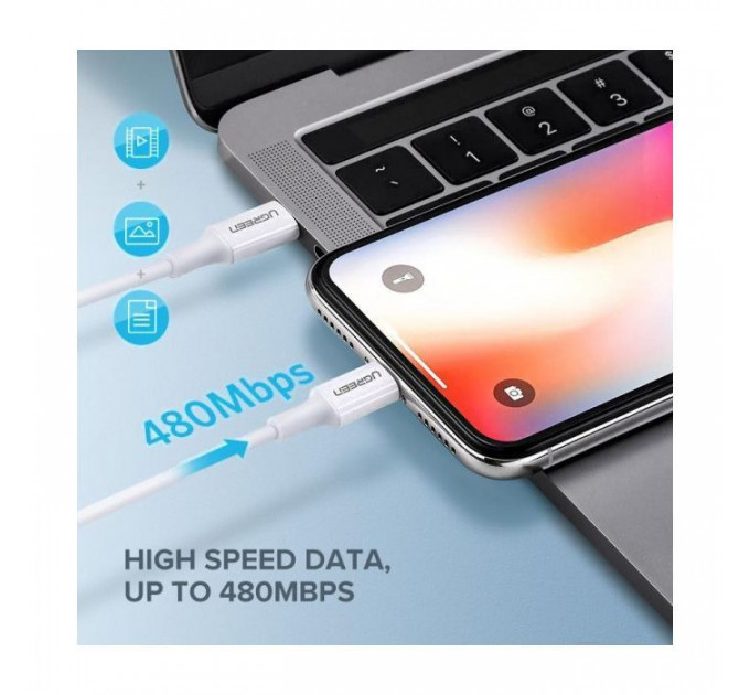 Дата кабель USB-C to Lightning 1.0m 3A US171 white Ugreen (10493)