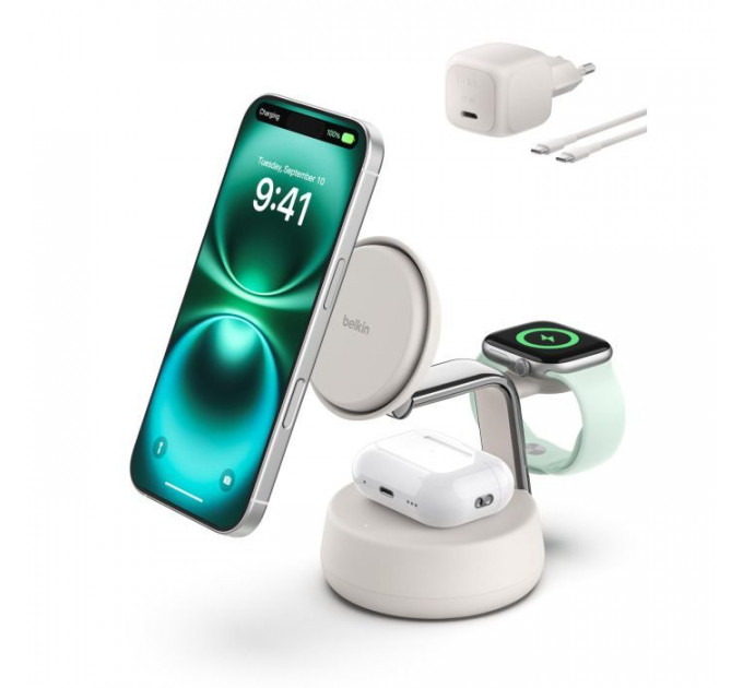 Зарядний пристрій Belkin UltraCharge Pro Wireless 3-in-1 25W sand (WIZ040KQSD) Зарядний пристрій Belkin UltraCharge Pro Wireless 3-in-1 25W sand (WIZ040KQSD)