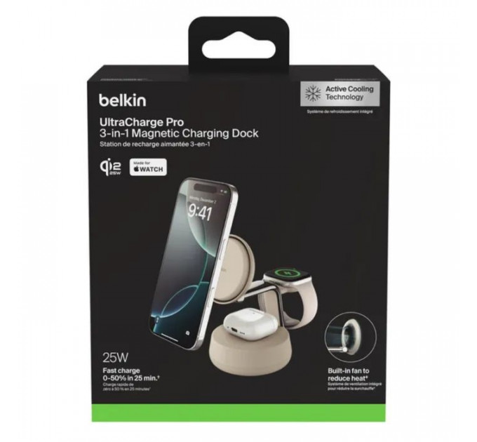 Зарядний пристрій Belkin UltraCharge Pro Wireless 3-in-1 25W sand (WIZ040KQSD)