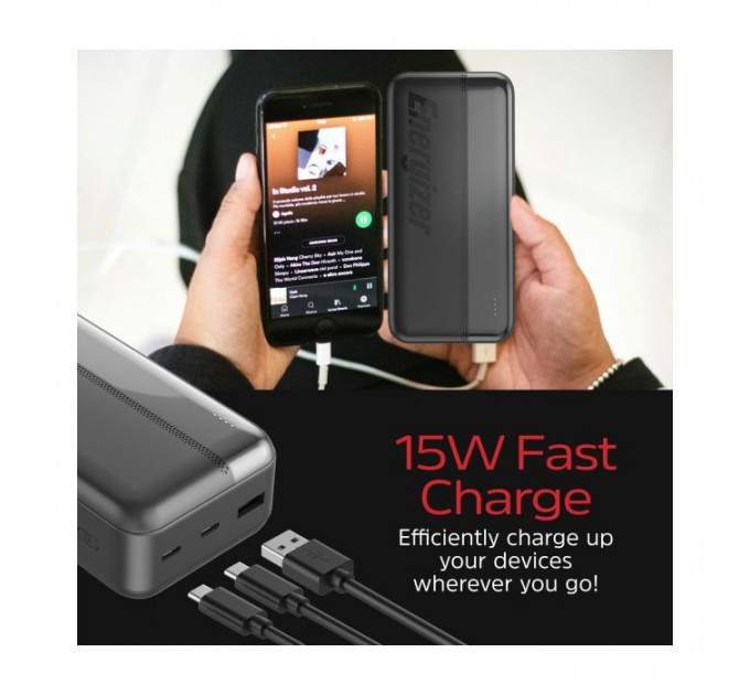Батарея універсальна Energizer 30000mAh 15W 3A, USB-А, 2хUSB-C Black (UE30050CC)
