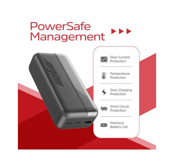 Батарея універсальна Energizer 30000mAh 15W 3A, USB-А, 2хUSB-C Black (UE30050CC)