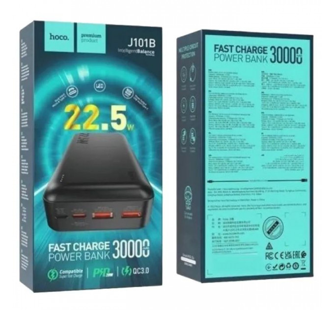Батарея універсальна HOCO 30000mAh Astute 22.5W PD QC Black (J101B \/ 714732)