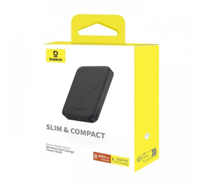 Батарея універсальна Baseus Magnetic Wireless Mini Air 6000mAh 20W PD, QC, Qi-15W, Black (P10059002113-00)