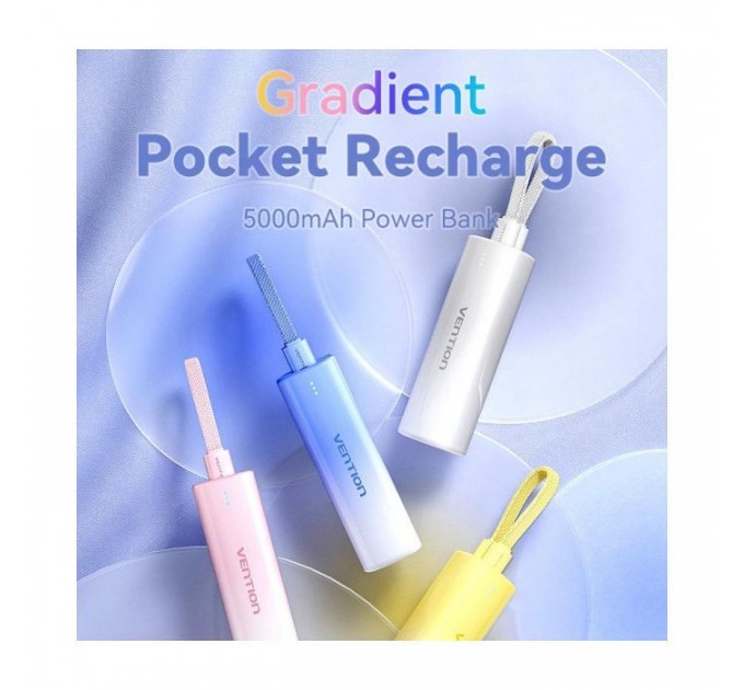 Батарея універсальна VENTION 5000mAh 20W PD, USB-C In\/Out, Lightning In\/Out, with cable, Gradient Blue (FHWL0)