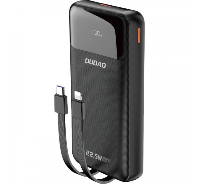 Батарея універсальна Dudao K15Pro 20000mAh PD\/22.5W, QC, with built-in cables, Black (6977196682430)