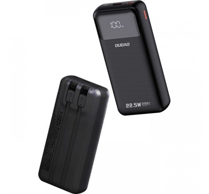 Батарея універсальна Dudao K15Pro 20000mAh PD\/22.5W, QC, with built-in cables, Black (6977196682430)