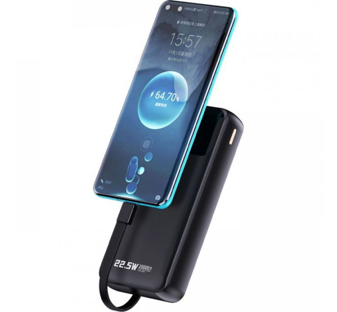 Батарея універсальна Dudao K15Pro 20000mAh PD\/22.5W, QC, with built-in cables, Black (6977196682430)