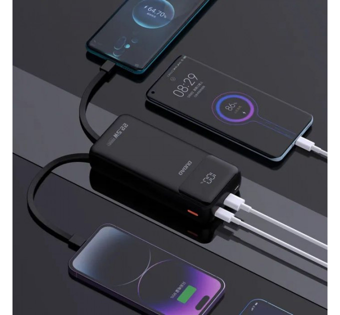 Батарея універсальна Dudao K15Pro 20000mAh PD\/22.5W, QC, with built-in cables, Black (6977196682430)