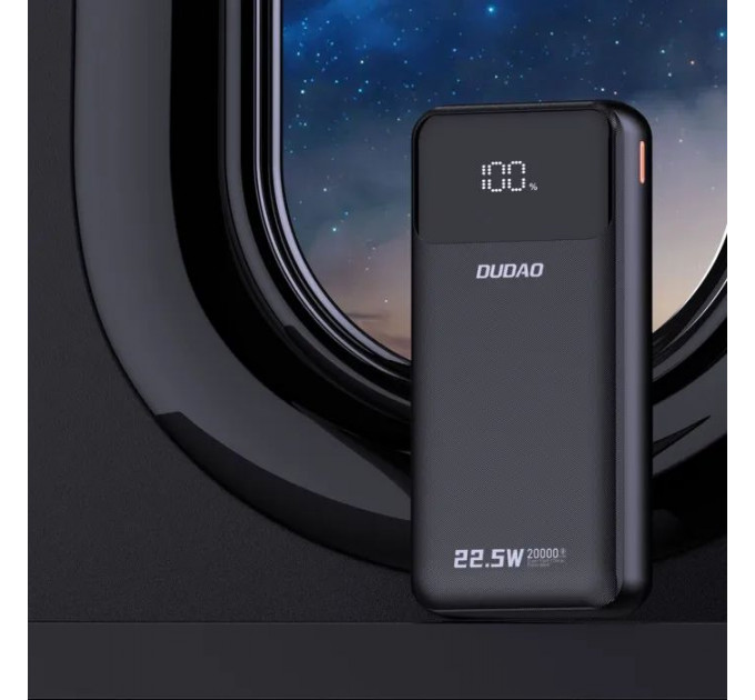 Батарея універсальна Dudao K15Pro 20000mAh PD\/22.5W, QC, with built-in cables, Black (6977196682430)