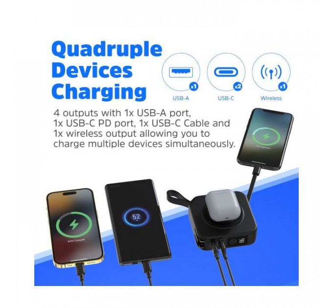 Батарея універсальна Energizer Magnetic Wireless 10000mAh 20W PD, AC зарядка, QI\/15W, built-in USB-C (QM10001AC)