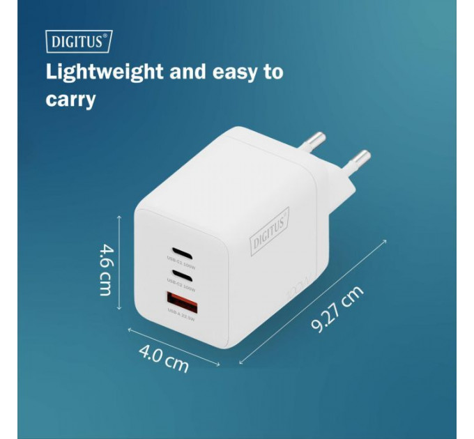 Зарядний пристрій Digitus 2xUSB-C + 1xUSB-A GaN 100W (DA-10304)