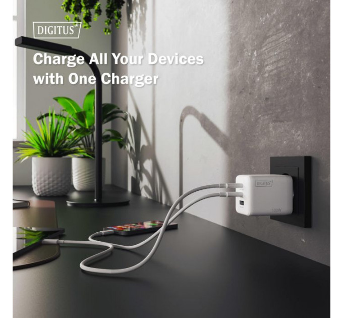 Зарядний пристрій Digitus 2xUSB-C + 1xUSB-A GaN 100W (DA-10304)