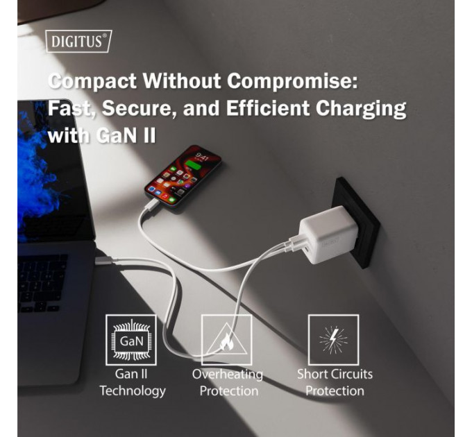 Зарядний пристрій Digitus 2xUSB-C + 1xUSB-A GaN 100W (DA-10304)