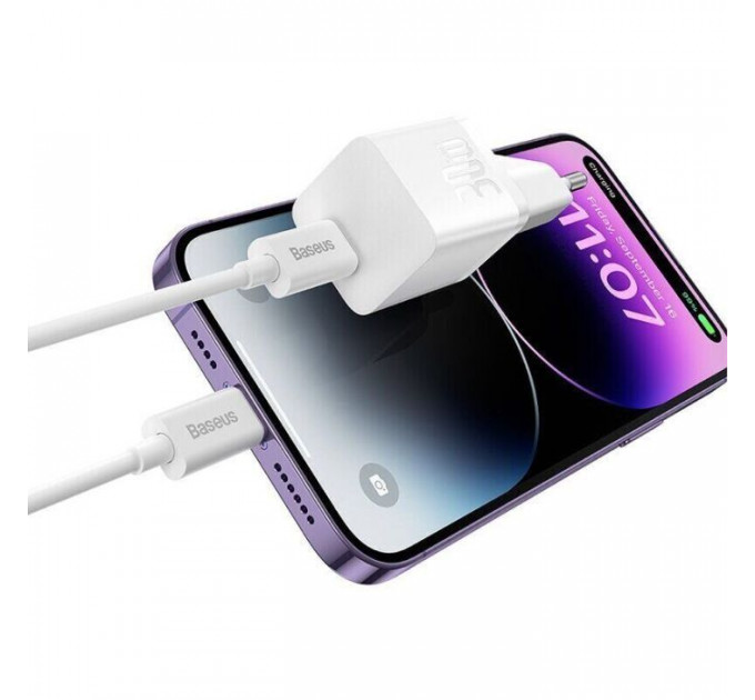 Зарядний пристрій Baseus 1xUSB-C 30W GaN5 white (CCGN070502)