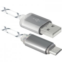 Дата кабель USB 2.0 AM to Micro 5P 1.0m GrayLED backlight Defender (87554)