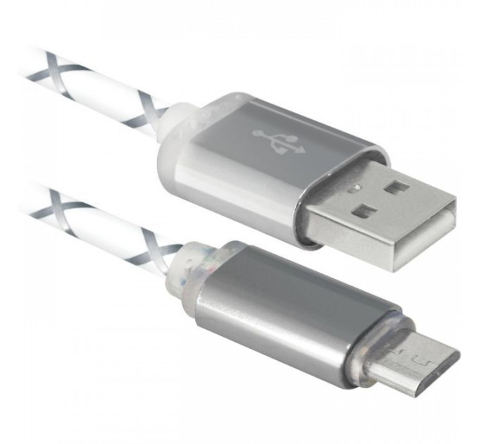 Дата кабель USB 2.0 AM to Micro 5P 1.0m GrayLED backlight Defender (87554)