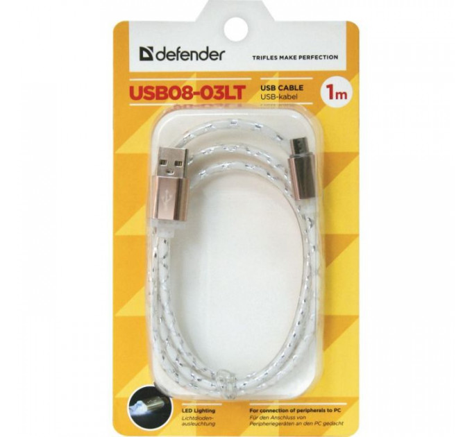 Дата кабель USB 2.0 AM to Micro 5P 1.0m GrayLED backlight Defender (87554)