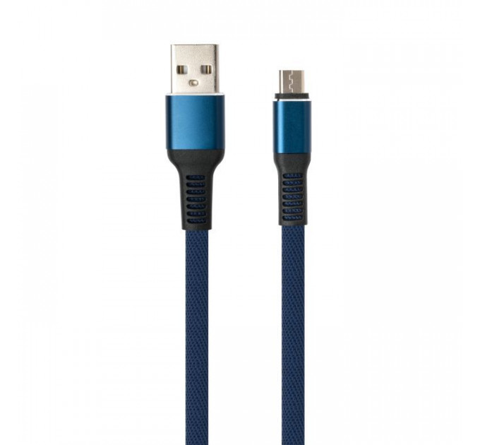 Дата кабель USB 2.0 AM to Micro 5P 1m flat nylon blue Vinga (VCPDCMFNB1B)