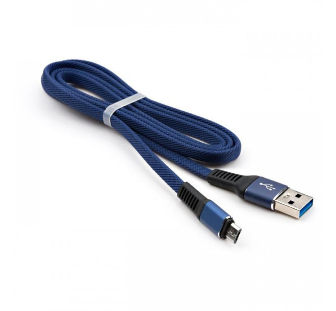 Дата кабель USB 2.0 AM to Micro 5P 1m flat nylon blue Vinga (VCPDCMFNB1B)