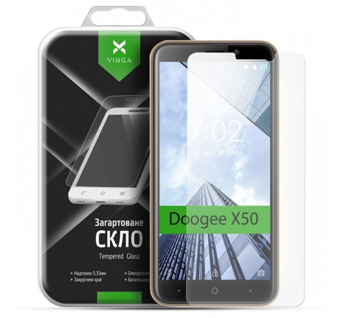 Стекло защитное Vinga для Doogee X50 (VTPGS-DX50L)