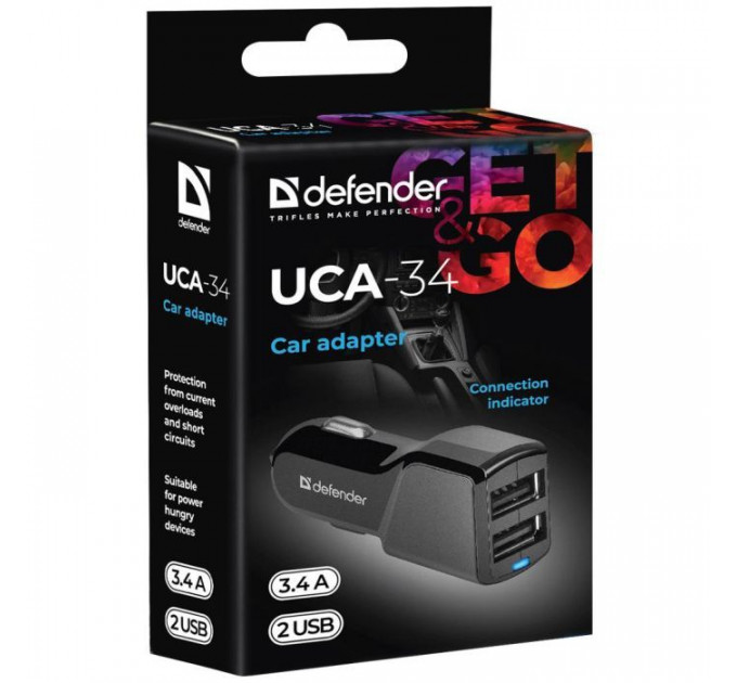 Зарядний пристрій Defender UCA-34 2xUSB, 5V \/ 3.4A (83834)