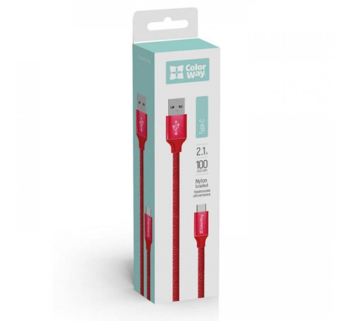 Дата кабель USB 2.0 AM to USB-C 1.0m 2.1А red ColorWay (CW-CBUC003-RD)