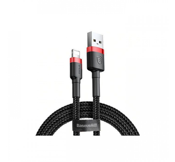 Дата кабель USB 2.0 AM to Lightning 0.5m Cafule 2.4A red+black Baseus (CALKLF-A19)
