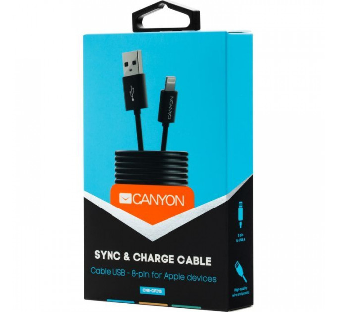 Дата кабель USB 2.0 AM to Lightning 1.0m Black Canyon (CNE-CFI1B)