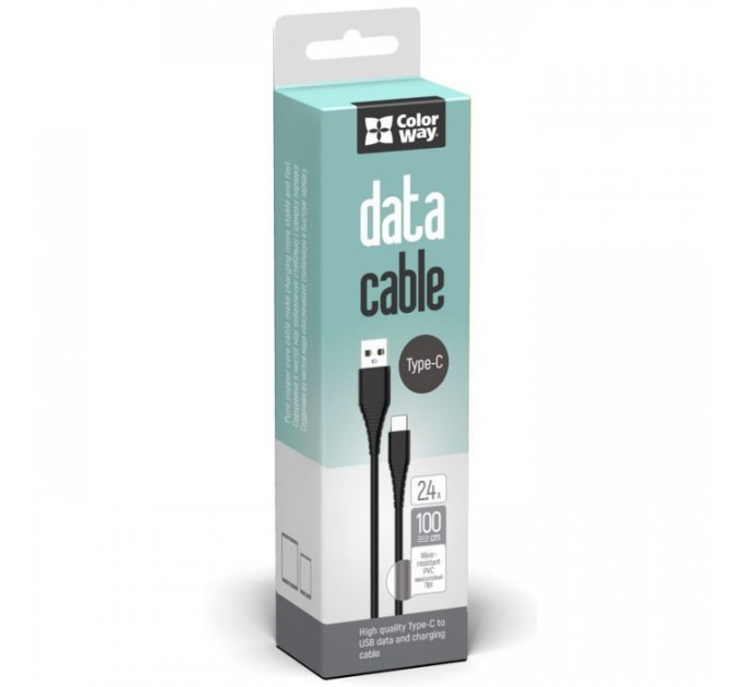 Дата кабеля USB 2.0 AM to USB-C 1.0m black ColorWay (CW-CBUC026-BK)
