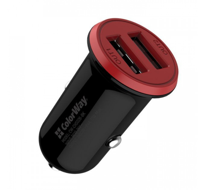 Зарядний пристрій ColorWay 2USB AUTO ID 3.4A (17W) red\/black (CW-CHA026-BK)