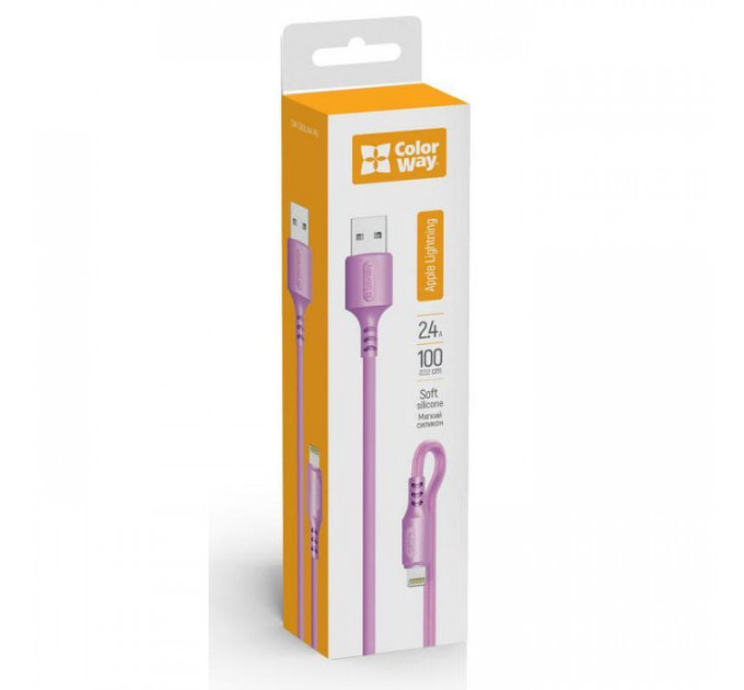 Дата кабель USB 2.0 AM to Lightning 1.0m soft silicone violet ColorWay (CW-CBUL044-PU)