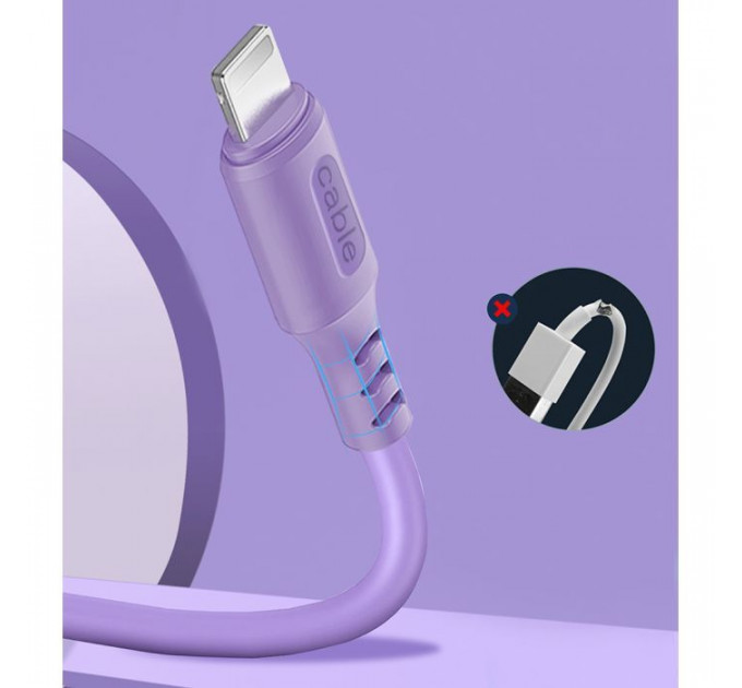 Дата кабель USB 2.0 AM to Lightning 1.0m soft silicone violet ColorWay (CW-CBUL044-PU)
