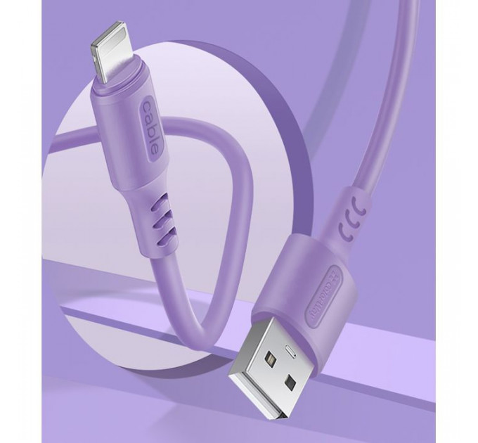 Дата кабель USB 2.0 AM to Lightning 1.0m soft silicone violet ColorWay (CW-CBUL044-PU)