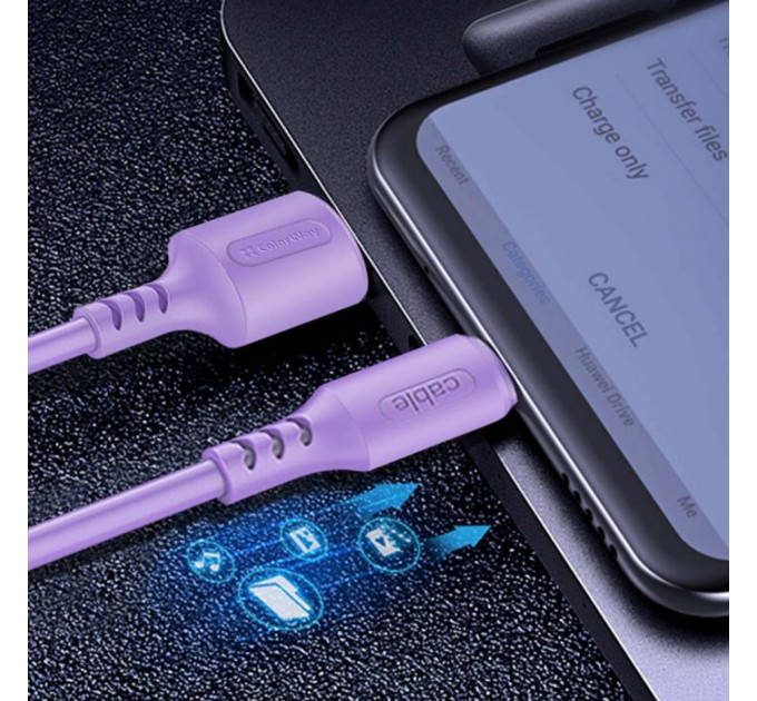 Дата кабель USB 2.0 AM to Lightning 1.0m soft silicone violet ColorWay (CW-CBUL044-PU)