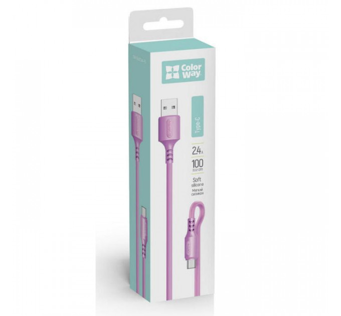 Дата кабель USB 2.0 AM to USB-C 1.0m soft silicone violet ColorWay (CW-CBUC044-PU)
